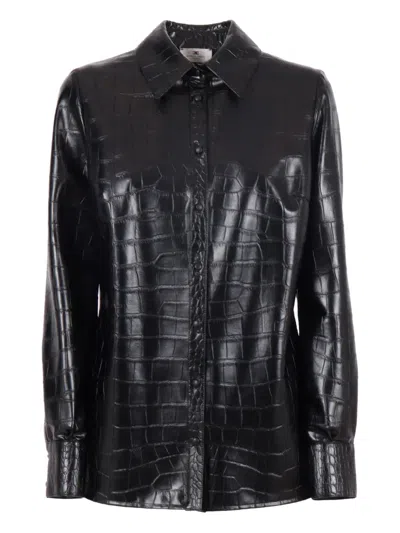 Elisabetta Franchi Crocodile-embossed Glossy Black Shirt In Black