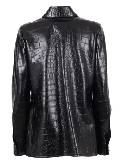 Elisabetta Franchi Crocodile-embossed Glossy Black Shirt In Black