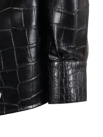 Elisabetta Franchi Crocodile-embossed Glossy Black Shirt In Black