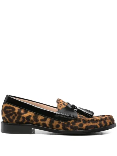 Stuart Weitzman Leopard-print Tassel Loafers In Brown
