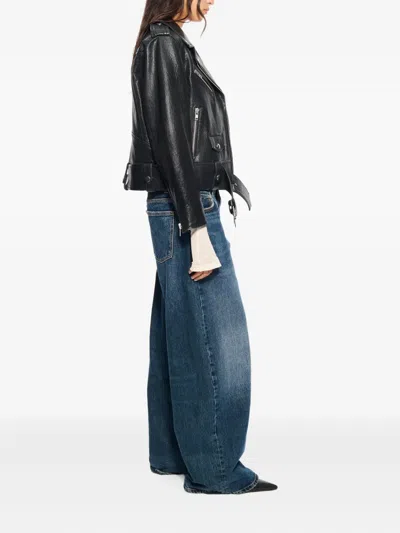 Stand Studio Biker Jacket With Belted Waist And Epaulettes In Black