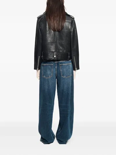 Stand Studio Biker Jacket With Belted Waist And Epaulettes In Black