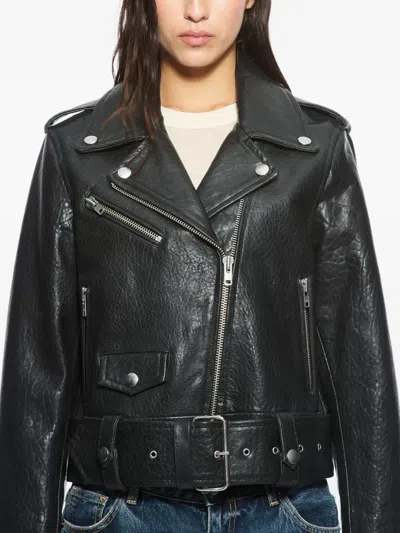 Stand Studio Biker Jacket With Belted Waist And Epaulettes In Black