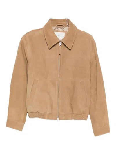 Dunst Zip-front Suede Jacket In Neutral