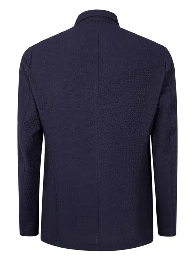Emporio Armani Textured Fabric Long Sleeve Jacket In Blue