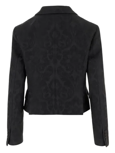 Chloé Double Breasted Floral Jacquard Wool Blend Crop Jacket In Black