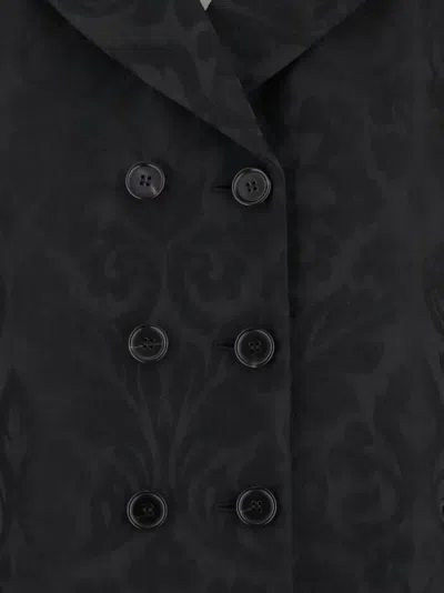 Chloé Double Breasted Floral Jacquard Wool Blend Crop Jacket In Black