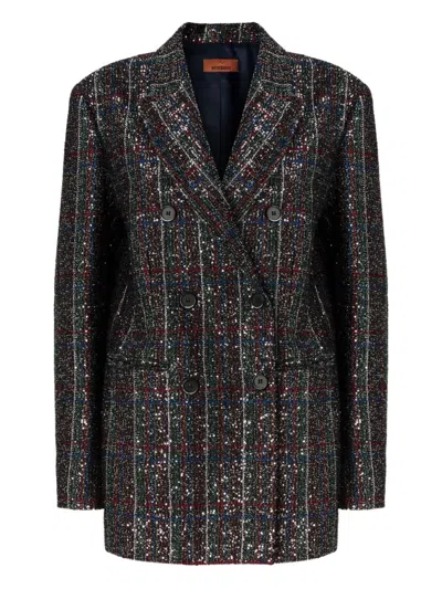 Missoni Double-breasted Checked Blazer Featuring Sequins In Black