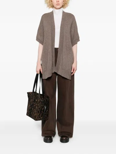 Gotha Short-sleeved Open-front Cardigan In Brown