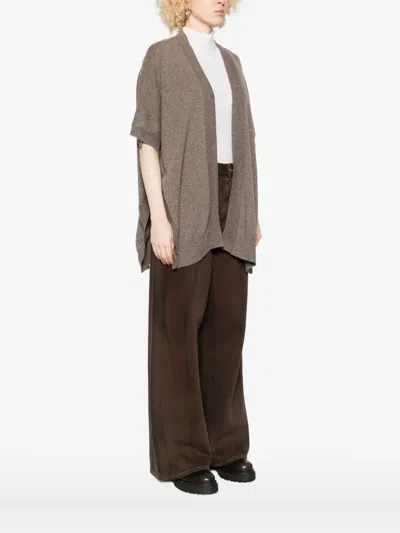 Gotha Short-sleeved Open-front Cardigan In Brown