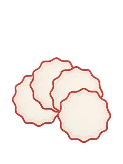 Misette Scalloped Embroidered Placemats (set Of Four) In Brown