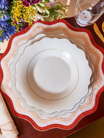 Misette Scalloped Embroidered Placemats (set Of Four) In Brown