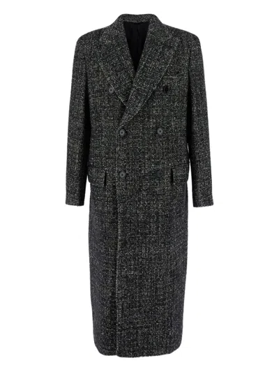 Dolce & Gabbana Double-breasted Long Coat Side Pockets In Gray