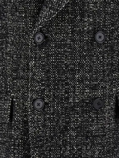 Dolce & Gabbana Double-breasted Long Coat Side Pockets In Gray