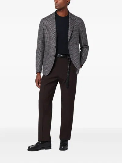 Tagliatore Beige/light Blue Patterned Single-breasted Jacket In Gray