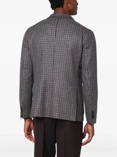 Tagliatore Beige/light Blue Patterned Single-breasted Jacket In Gray