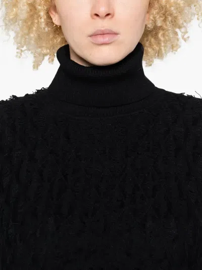 Twinset Textured Black Turtleneck Sweater With Ballooned Sleeves In Black