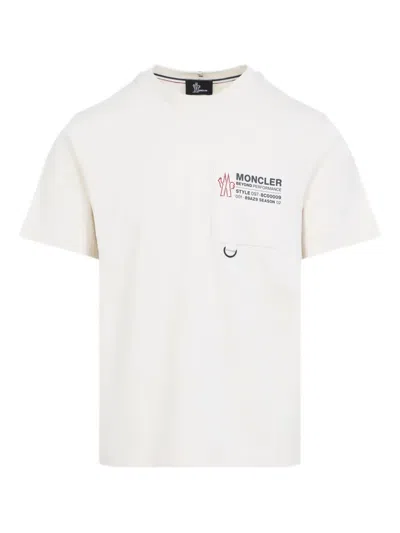 Moncler Cotton T-shirt With Embossed Logo Grenoble Clothing In White