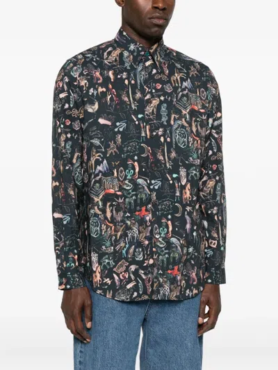 Paul Smith Tailored-fit Navy 'little Beasts' Print Shirt Blue In Multi