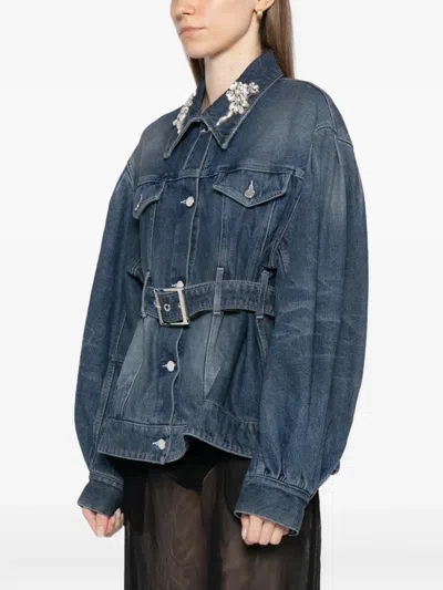 Simone Rocha Blue Turbo Embellished Sculpted Belt Detail Denim Jacket
