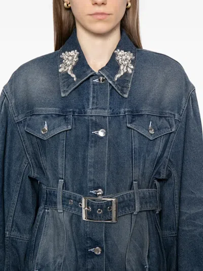 Simone Rocha Blue Turbo Embellished Sculpted Belt Detail Denim Jacket