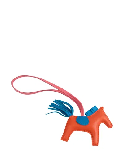 Pre-owned Hermes 2018 Milo Lambskin Grigri Rodeo Bag Charm Pm Key Chain In Orange