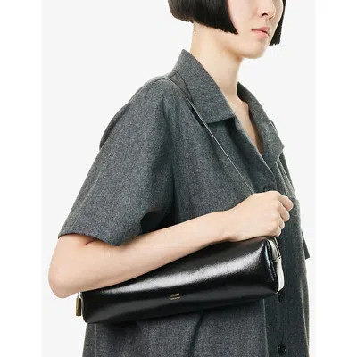 Khaite Kye Glossed-leather Shoulder Bag In Black