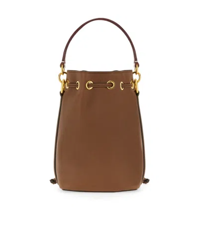 Bally Logo Printed Drawstring Bucket Bag In Brown