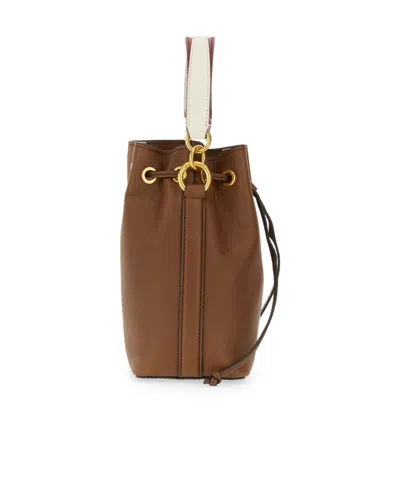 Bally Logo Printed Drawstring Bucket Bag In Brown