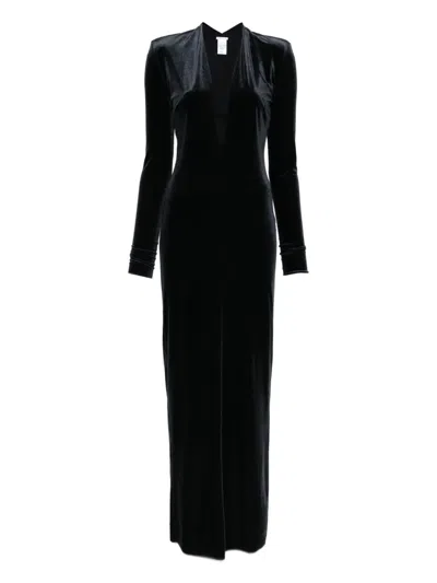 丝绒V领超长连衣裙