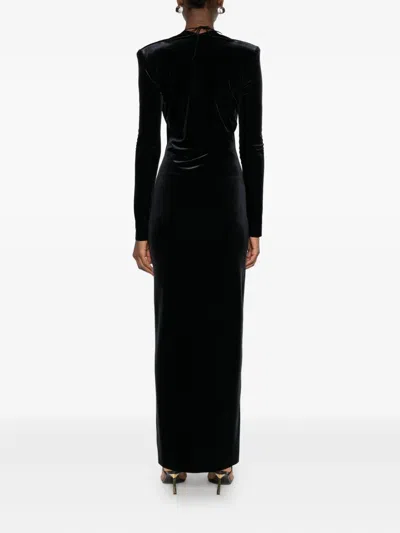 丝绒V领超长连衣裙