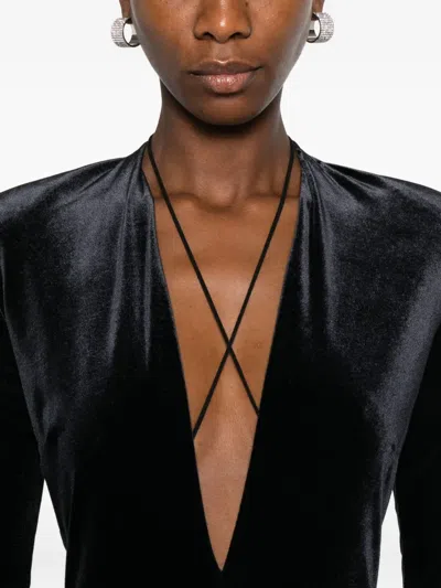 丝绒V领超长连衣裙