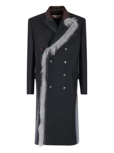 Marni Double-breasted Fur-trimmed Coat In Black