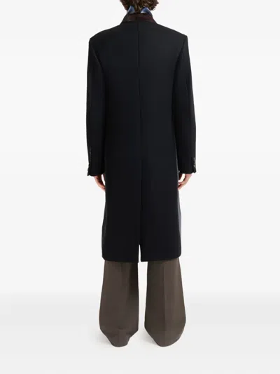 Marni Double-breasted Fur-trimmed Coat In Black