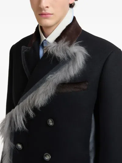 Marni Double-breasted Fur-trimmed Coat In Black