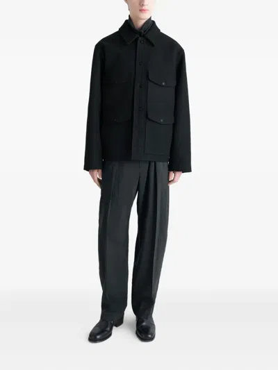 Lemaire Patch-pocket Buttoned Shirt Jacket In Black