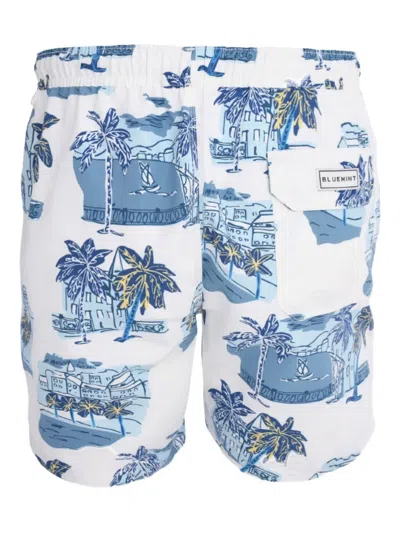 Bluemint Graphic-print Drawstring Shorts In White