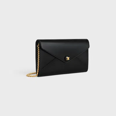 Celine Envelope Wallet On Chain In Shiny Calfskin In Black