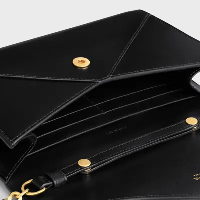 Celine Envelope Wallet On Chain In Shiny Calfskin In Black