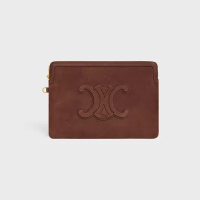 Celine Small Pouch With Strap Cuir Triomphe In Grained Calfskin In Brown