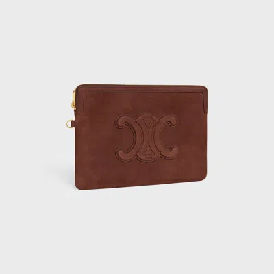 Celine Small Pouch With Strap Cuir Triomphe In Grained Calfskin In Brown