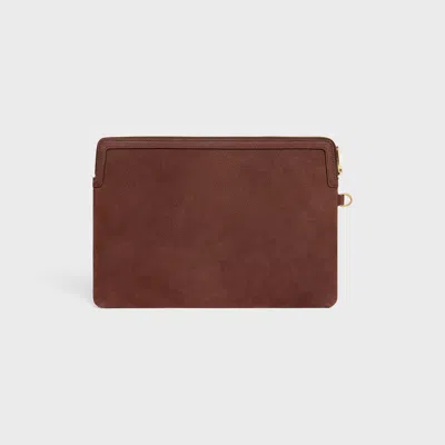 Celine Small Pouch With Strap Cuir Triomphe In Grained Calfskin In Brown