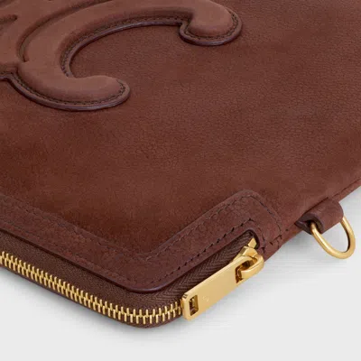 Celine Small Pouch With Strap Cuir Triomphe In Grained Calfskin In Brown