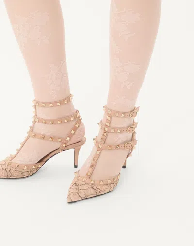 Valentino Rockstud 65 Lace And Suede Pumps In Multi