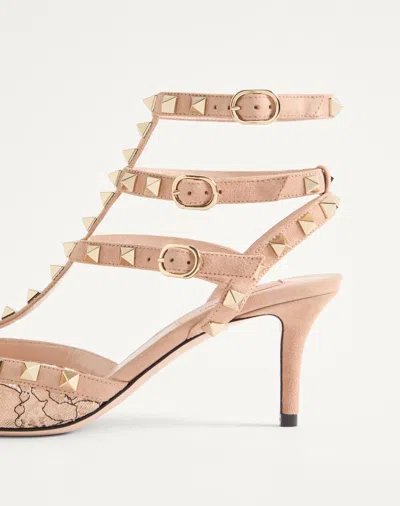 Valentino Rockstud 65 Lace And Suede Pumps In Multi