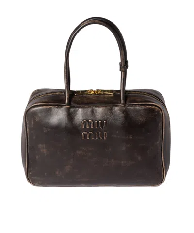 Miu Miu Beau Vintage-effect Nappa Leather Bags In Brown