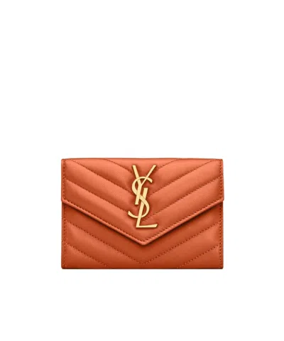 Saint Laurent Cassandre Matelassé Small Envelope Wallet In Quilted Lambskin In Burgundy