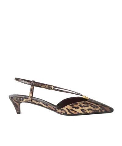 Fendi Low-heel Slingbacks In Printed Karung In Animal Print