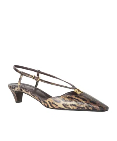 Fendi Low-heel Slingbacks In Printed Karung In Animal Print