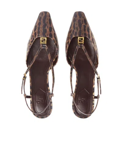 Fendi Low-heel Slingbacks In Printed Karung In Animal Print